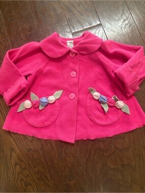 Girls' Mack & Co Pink Floral Appliqué Fleece Coat size 4